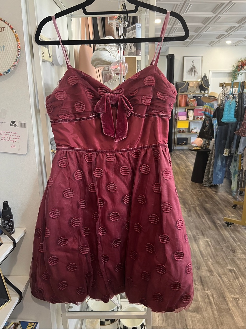 Betsey Johnson vintage Burgundy Velvet Dot Spaghetti Strap Party Dress NWT